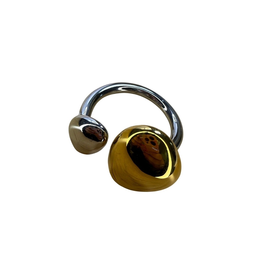 Gold Silver Two Tone Organic Pebble Bypass Statement Ring Modernist Sculptural